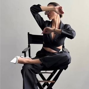 Bardot Cropped Wrap Front Blazer in Charcoal. Sold out on Revolve.